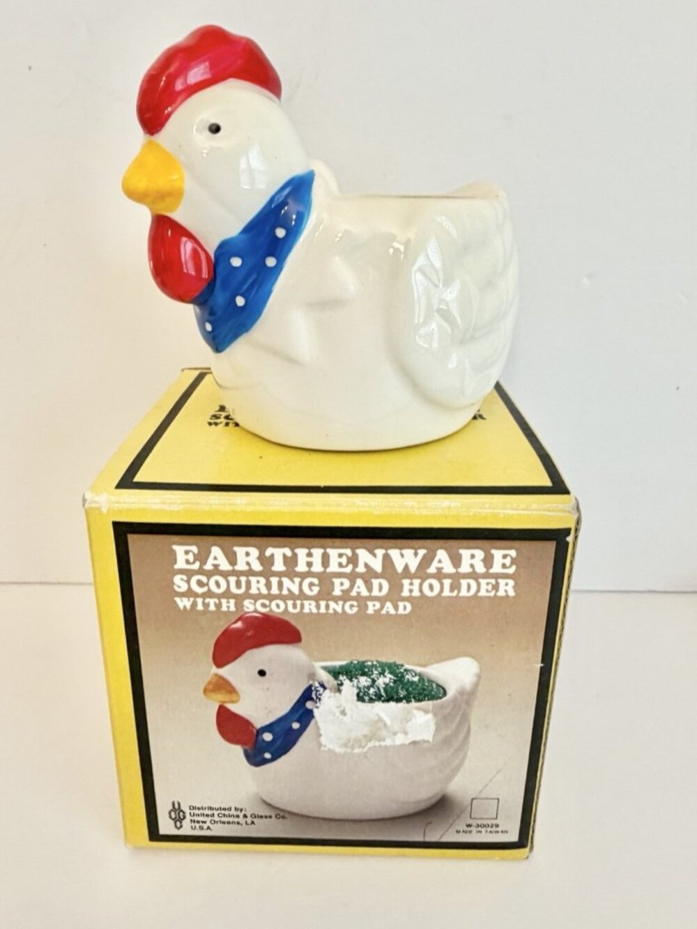 Rooster Chicken Ceramic Scouring Pad Holder Vintage Kitschy Cottagecore Vintage